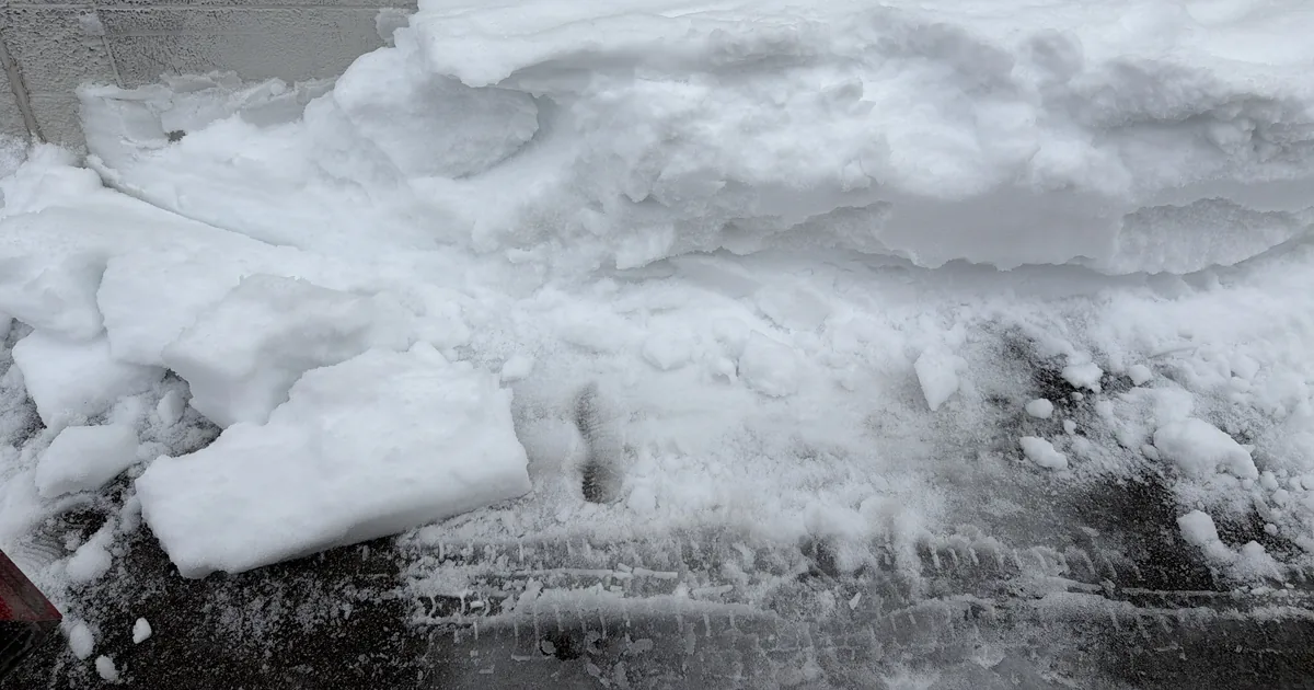 A large pushed-back pile of snow at the edge of a lot